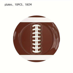 Football Party Supplies Kit - Plates, Napkins, Cups, Table Cloths - Set of 10