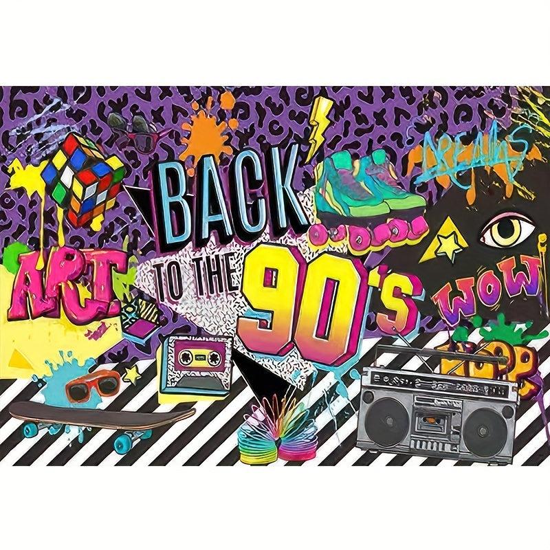 90s Backdrop 3x5ft Retro Hanging Banner Hip Hop Graffiti Wall Decor Photo Prop
