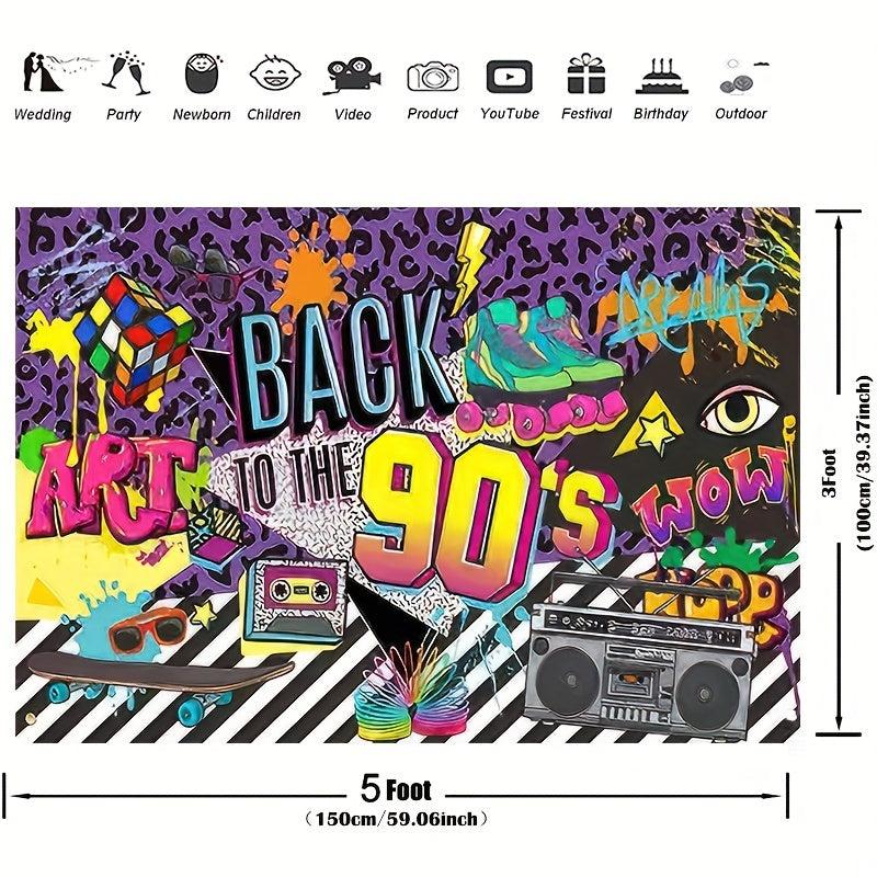 90s Backdrop 3x5ft Retro Hanging Banner Hip Hop Graffiti Wall Decor Photo Prop