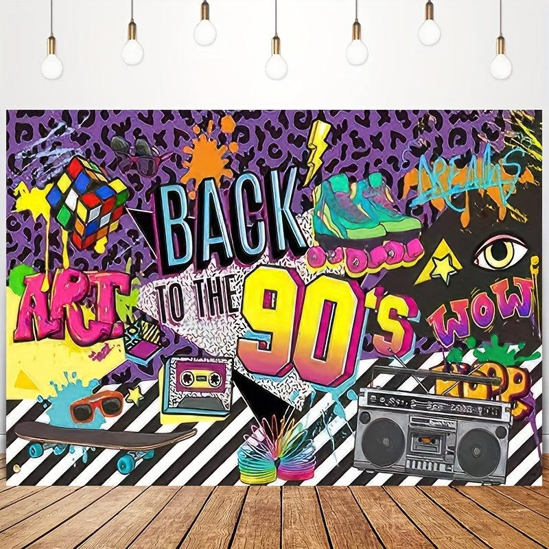 90s Backdrop 3x5ft Retro Hanging Banner Hip Hop Graffiti Wall Decor Photo Prop