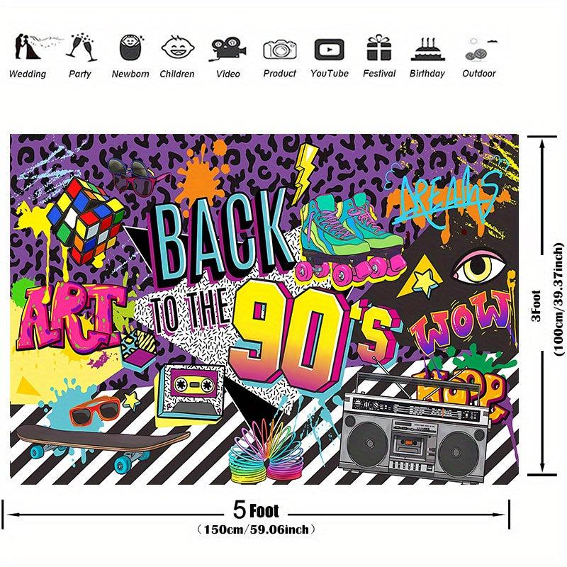 90s Backdrop 3x5ft Retro Hanging Banner Hip Hop Graffiti Wall Decor Photo Prop