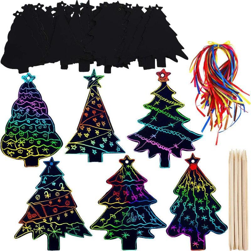 48pcs Snowman Christmas Tree Scratch Painting Paper DIY Bookmark