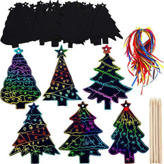 48pcs Snowman Christmas Tree Scratch Painting Paper DIY Bookmark