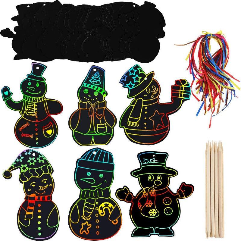48pcs Snowman Christmas Tree Scratch Painting Paper DIY Bookmark
