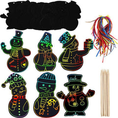 48pcs Snowman Christmas Tree Scratch Painting Paper DIY Bookmark