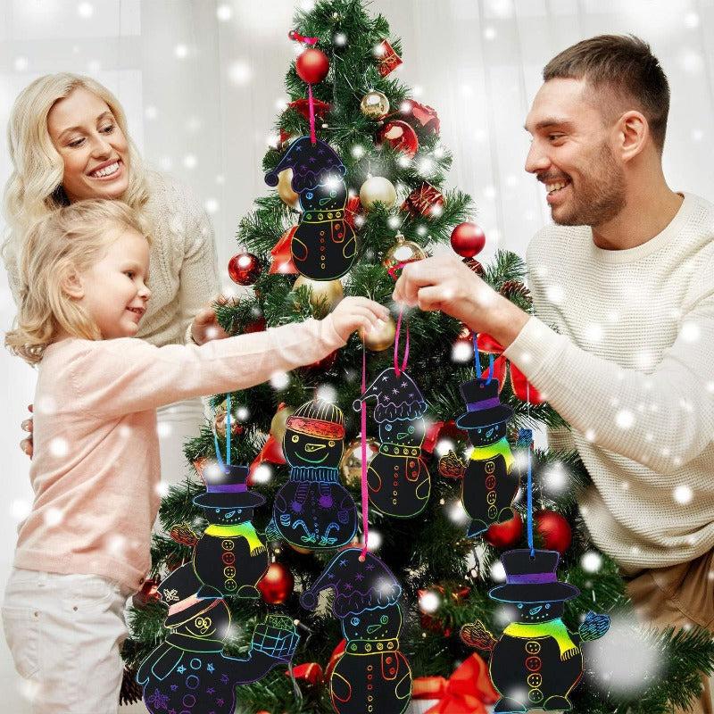 48pcs Snowman Christmas Tree Scratch Painting Paper DIY Bookmark
