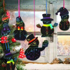 48pcs Snowman Christmas Tree Scratch Painting Paper DIY Bookmark