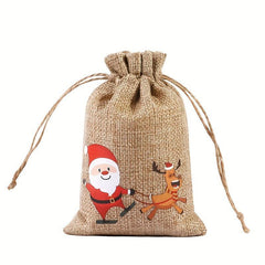 6pcs Christmas Linen Flax Bag Drawstring Pouch Jewelry Packaging Party Gift Bags