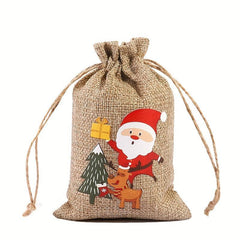 6pcs Christmas Linen Flax Bag Drawstring Pouch Jewelry Packaging Party Gift Bags