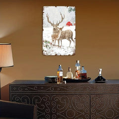 Winter Snow Deer Pair Barn Farmhouse Sign Metal Poster
