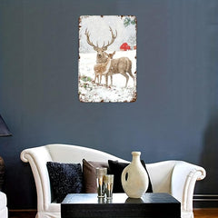 Winter Snow Deer Pair Barn Farmhouse Sign Metal Poster