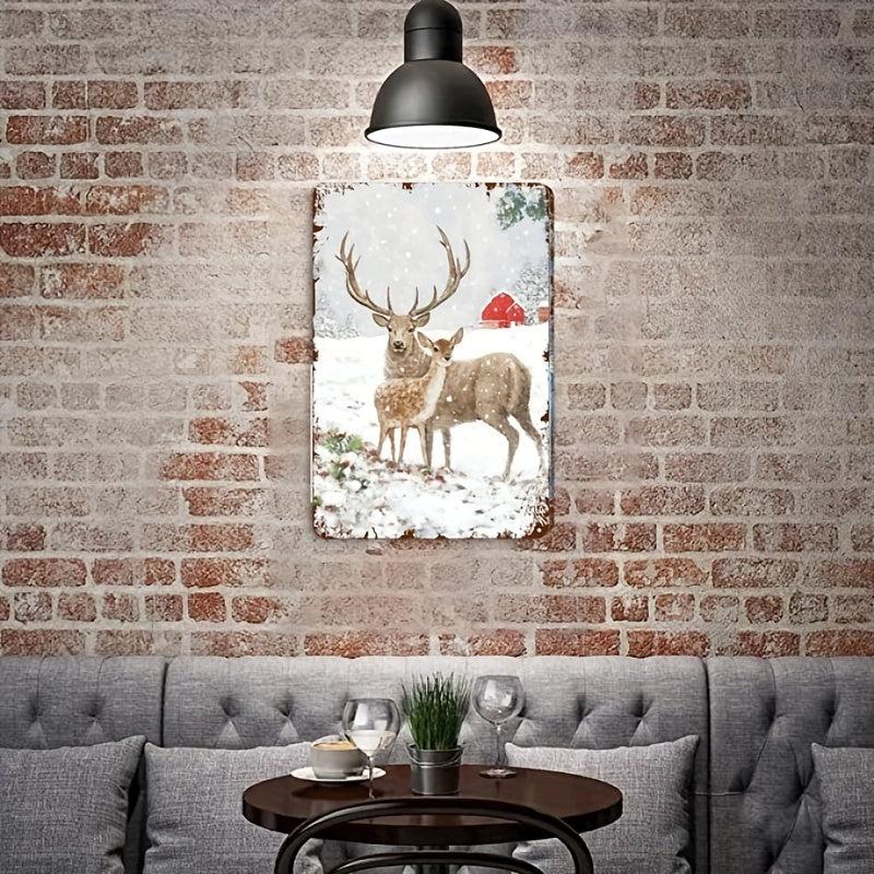 Winter Snow Deer Pair Barn Farmhouse Sign Metal Poster