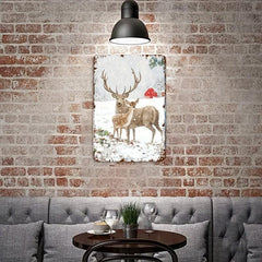 Winter Snow Deer Pair Barn Farmhouse Sign Metal Poster
