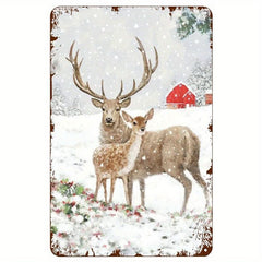 Winter Snow Deer Pair Barn Farmhouse Sign Metal Poster