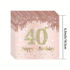 40th Birthday Party Supplies Set - Tablecloth, Plates, Cups - 76pcs