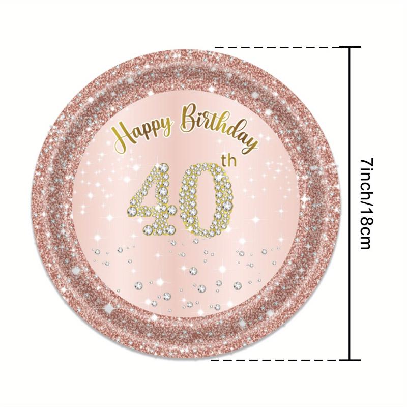 40th Birthday Party Supplies Set - Tablecloth, Plates, Cups - 76pcs