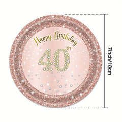 40th Birthday Party Supplies Set - Tablecloth, Plates, Cups - 76pcs