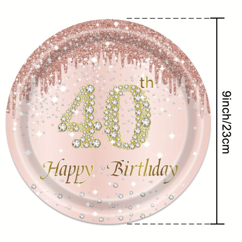 40th Birthday Party Supplies Set - Tablecloth, Plates, Cups - 76pcs