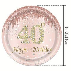 40th Birthday Party Supplies Set - Tablecloth, Plates, Cups - 76pcs