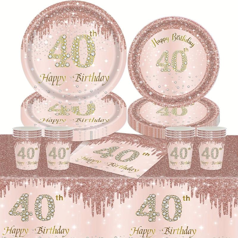 40th Birthday Party Supplies Set - Tablecloth, Plates, Cups - 76pcs