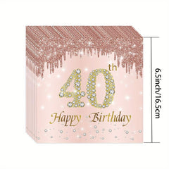 40th Birthday Party Supplies Set - Tablecloth, Plates, Cups - 76pcs