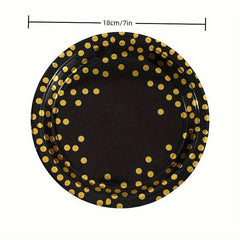 10pcs Polka Dot Disposable Party Supplies - Paper Cups, Plates, Pull Flags