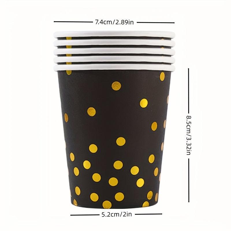 10pcs Polka Dot Disposable Party Supplies - Paper Cups, Plates, Pull Flags