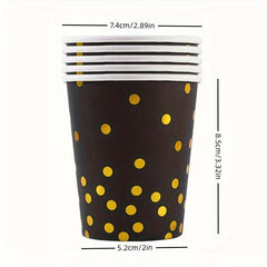 10pcs Polka Dot Disposable Party Supplies - Paper Cups, Plates, Pull Flags