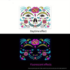 Halloween Of The Dead Fluorescent Funny Death Face Sticker Tattoo Sticker