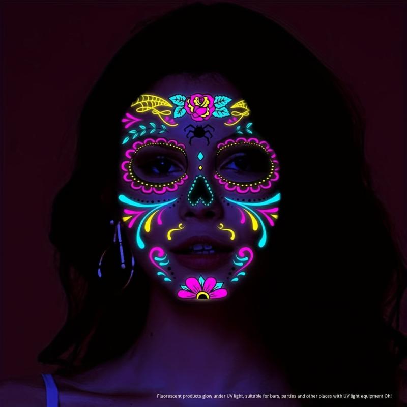 Halloween Of The Dead Fluorescent Funny Death Face Sticker Tattoo Sticker