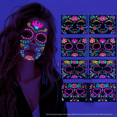 Halloween Of The Dead Fluorescent Funny Death Face Sticker Tattoo Sticker