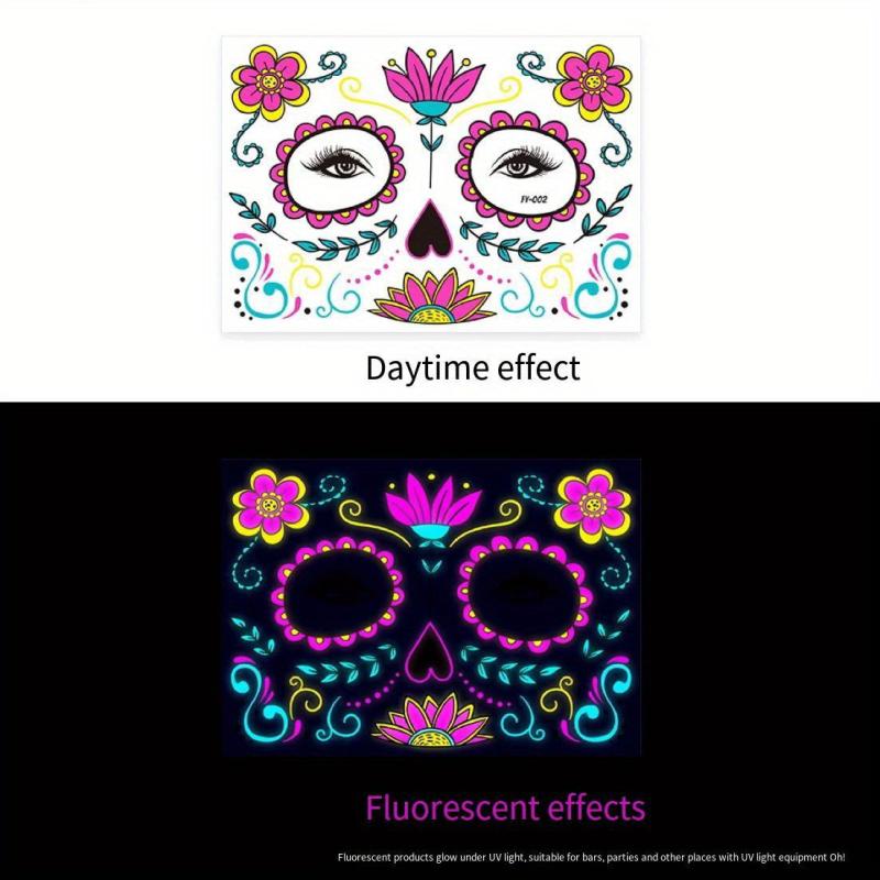 Halloween Of The Dead Fluorescent Funny Death Face Sticker Tattoo Sticker
