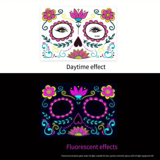 Halloween Of The Dead Fluorescent Funny Death Face Sticker Tattoo Sticker