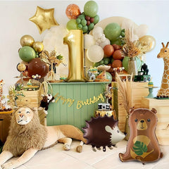 1st Birthday Decorations Jungle Party Foil Bear Animal Safari Latex Balloons