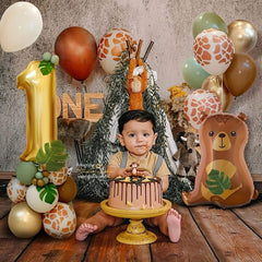 1st Birthday Decorations Jungle Party Foil Bear Animal Safari Latex Balloons
