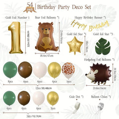 1st Birthday Decorations Jungle Party Foil Bear Animal Safari Latex Balloons