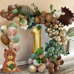 1st Birthday Decorations Jungle Party Foil Bear Animal Safari Latex Balloons