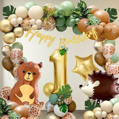 1st Birthday Decorations Jungle Party Foil Bear Animal Safari Latex Balloons