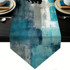 Modern Turquoise and Grey Burlap Table Runner for Dinner Parties Farmhouse Decor