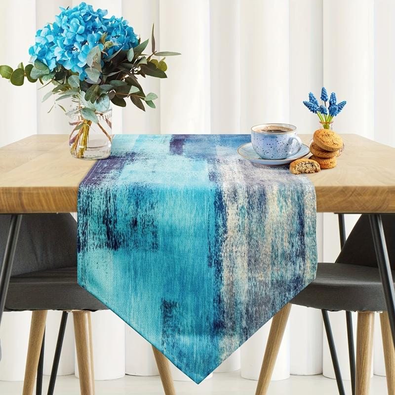 Modern Turquoise and Grey Burlap Table Runner for Dinner Parties Farmhouse Decor