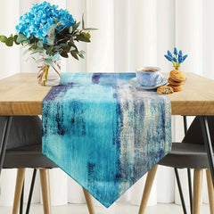 Modern Turquoise and Grey Burlap Table Runner for Dinner Parties Farmhouse Decor