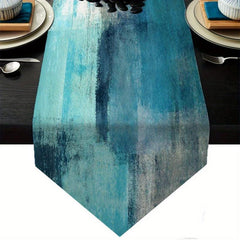 Modern Turquoise and Grey Burlap Table Runner for Dinner Parties Farmhouse Decor