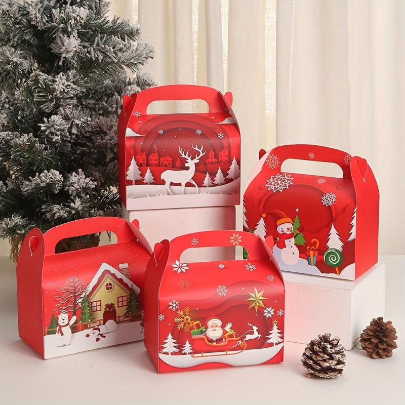 4pcs Christmas Party Candy Gift Boxes, Festive Storage Bags for Cookies, Chocola