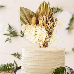 Boho Cake Topper with Palm Leaves Bunny Tail Dried Flowers