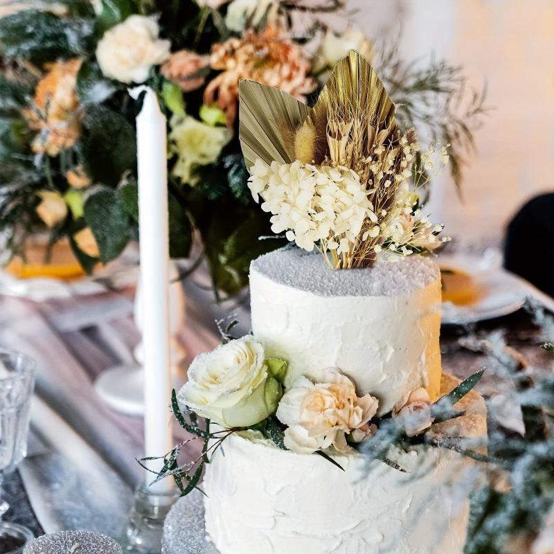 Boho Cake Topper with Palm Leaves Bunny Tail Dried Flowers