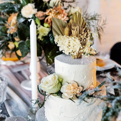 Boho Cake Topper with Palm Leaves Bunny Tail Dried Flowers