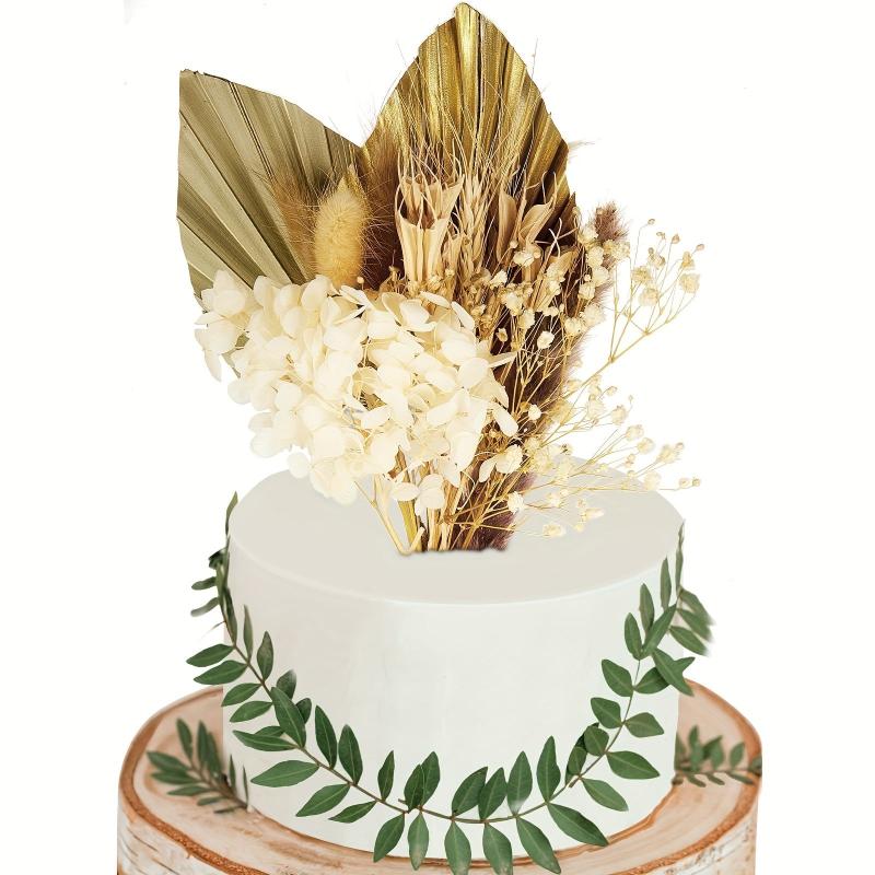 Boho Cake Topper with Palm Leaves Bunny Tail Dried Flowers