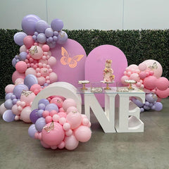Light Pink Purple Balloon Wreath Arch Set with Butterfly Stickers