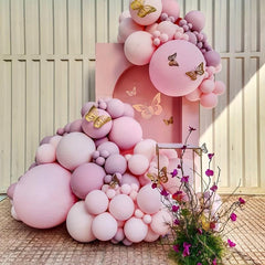 Light Pink Purple Balloon Wreath Arch Set with Butterfly Stickers