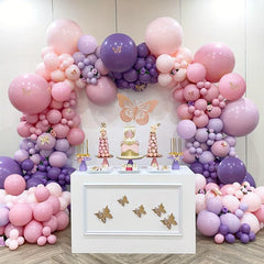 Light Pink Purple Balloon Wreath Arch Set with Butterfly Stickers